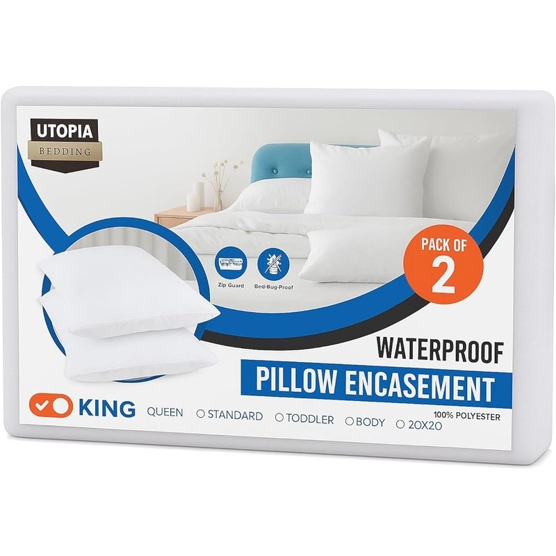 Waterproof Pillow Encasement 2 Pack Bed Bug Dust Mite Proof Machine Washable New