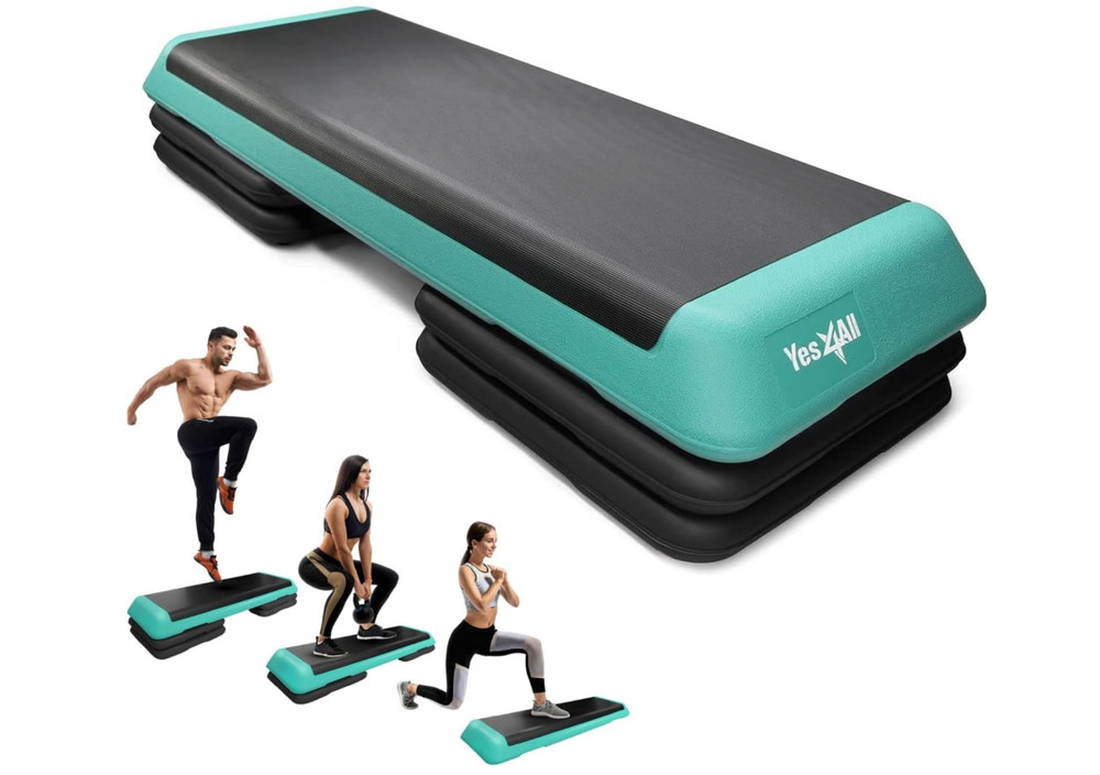 Yes4All Adjustable Aerobic Exercise Step Platform wt 4 Adjustable Risers Workout