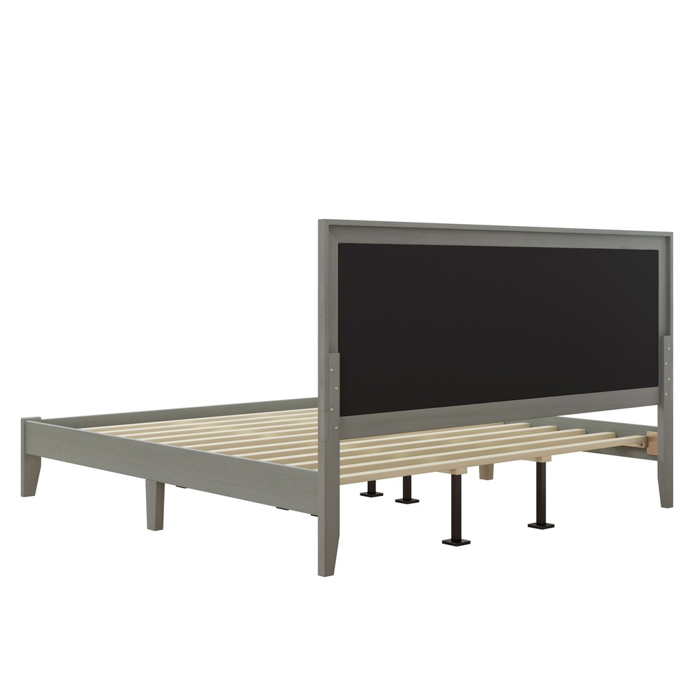 California King Bed Frame Solid Wood Upholstered Panel Headboard Gray