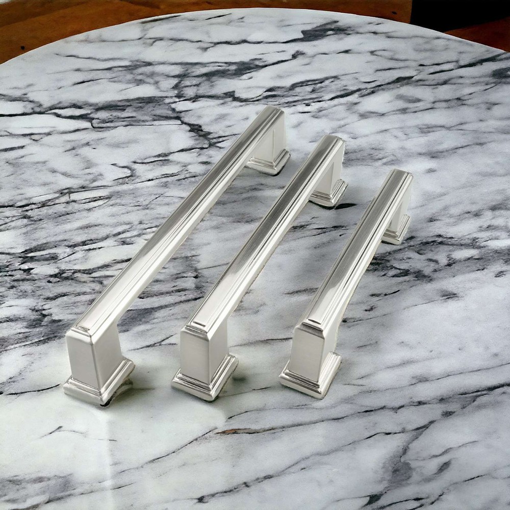 Square Brushed Chrome Solid Cabinet Handles Pulls Kitchen Bathroom Modern Style