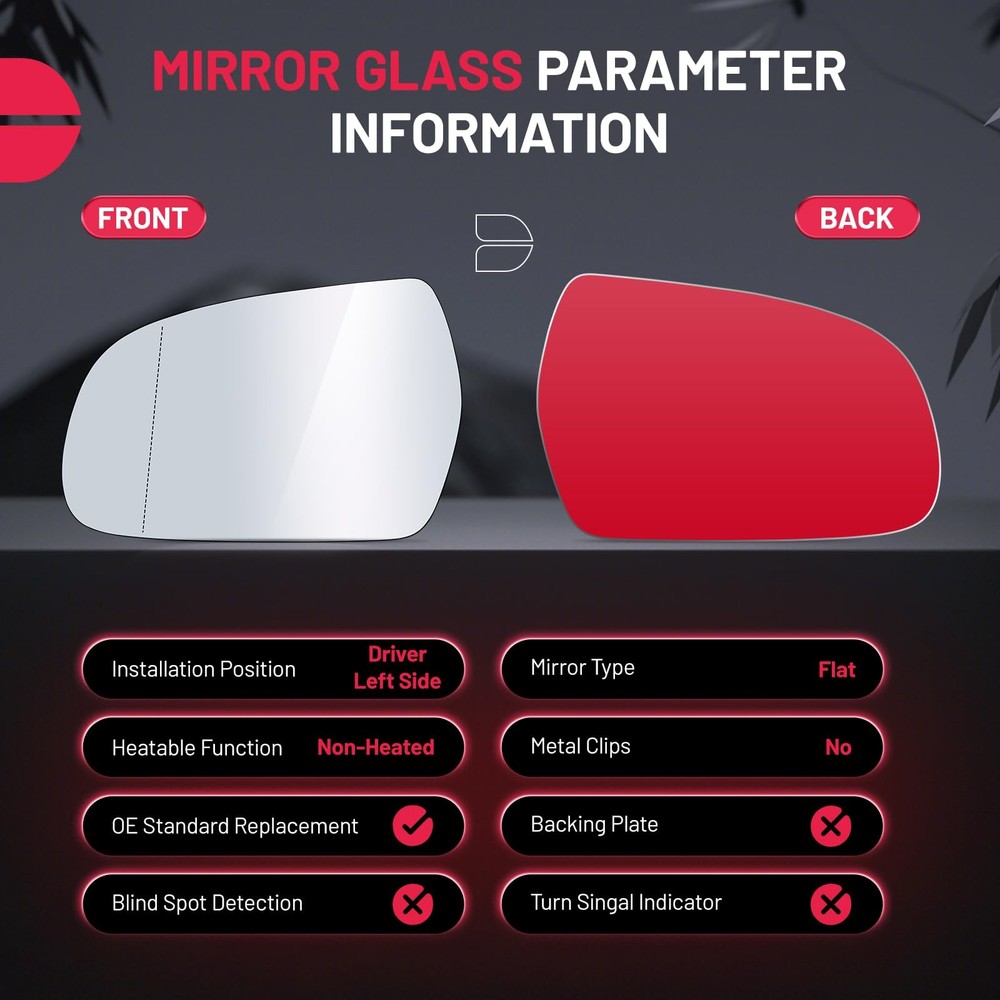 BDFHYK Mirror Glass Compatible With AUDI A3 Left Driver Side, Black