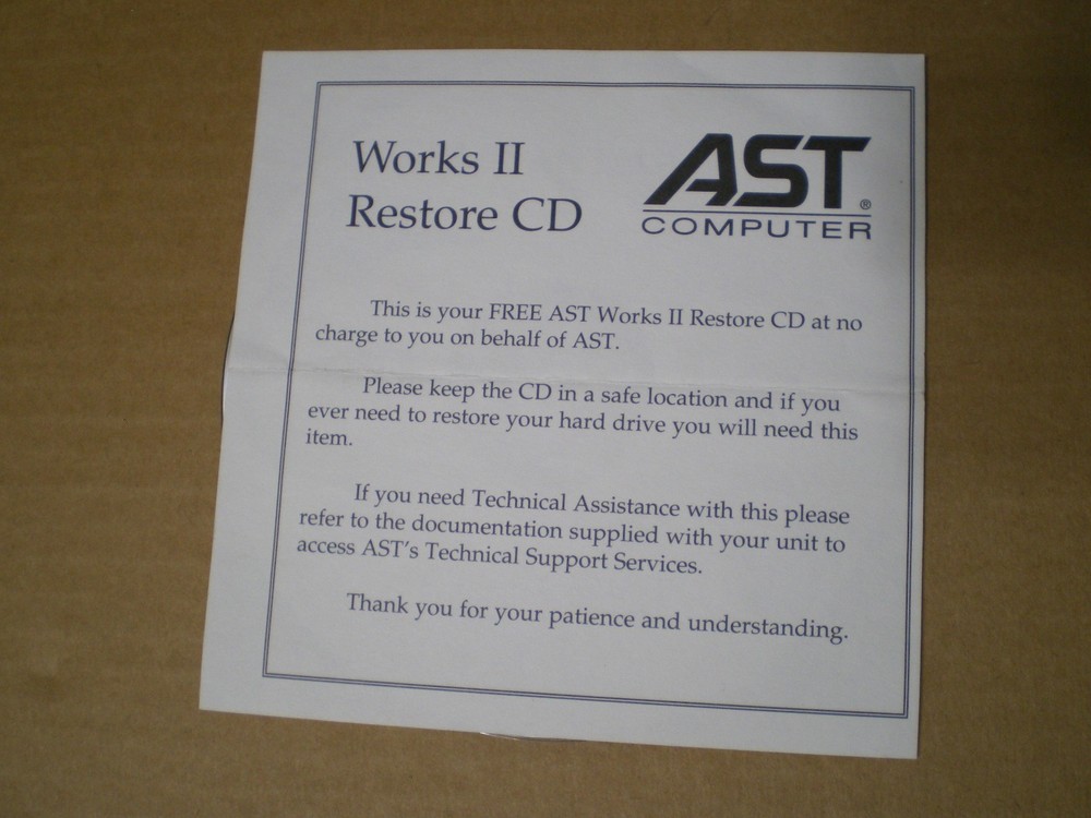 Advantage! Data Disk 4.0 AST Works II Restore CD