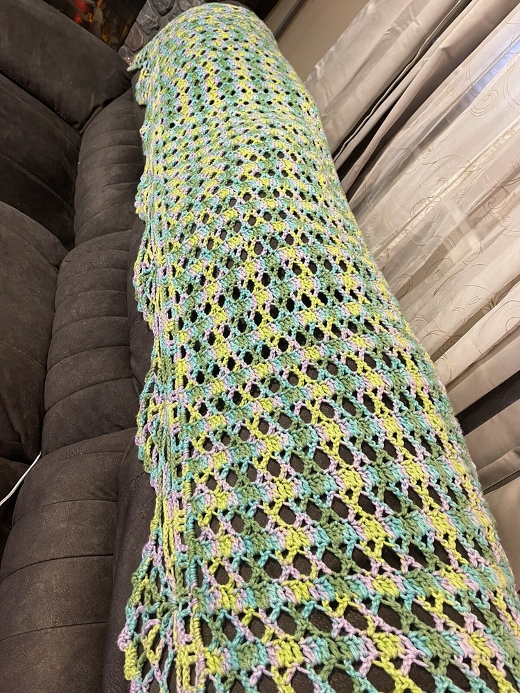 Home Crafted Crocheted Couch Runner/Spring Colors 74 X 22+ Easter Home Decor