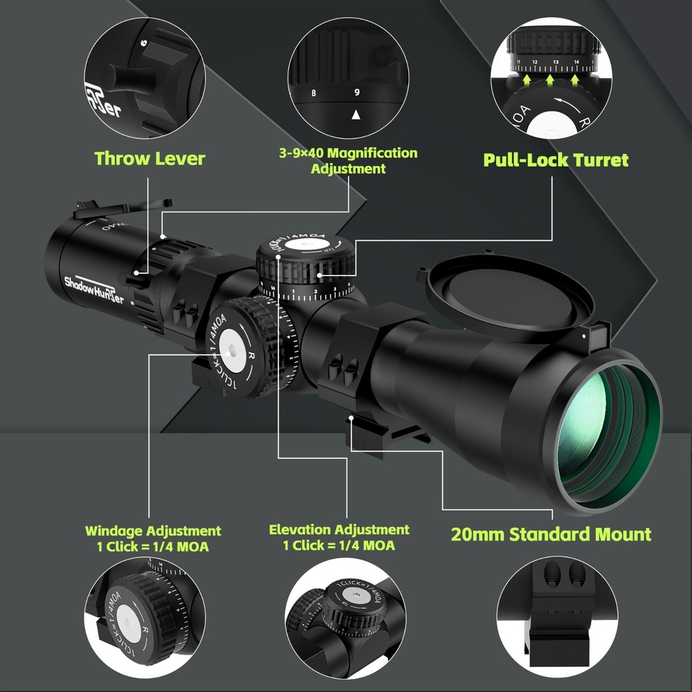 3-9x40 Rifle Scope with Mil-Dot Reticle, Zero Reset and Pull-Lock Turrets
