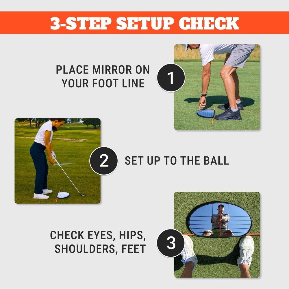 WHYGOLF Alignment Mirror with 2 Rods, Portable Golf Training Aid for Swing and