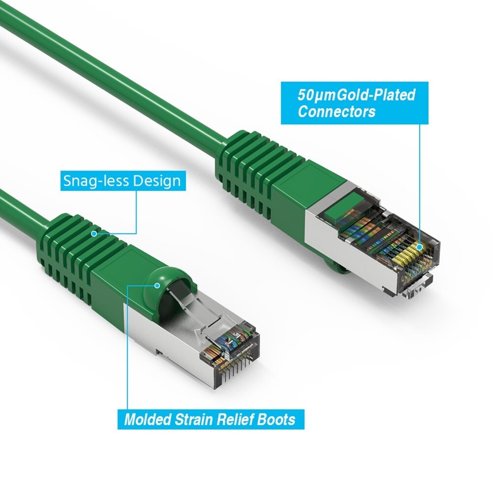 7FT Cat5E RJ45 Ethernet LAN Network FTP Shielded Patch Cable Pure Copper Green