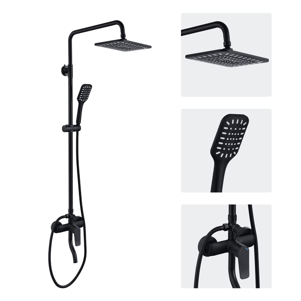 10" Shower Faucet Set 3 Function Fixture System Wall Mount Adjustable Height