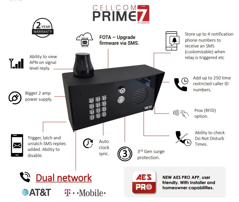 Keypad Gate Access AES PRIME7 REPLACEMENT to BFT Cell phone Callbox SIM Wireless