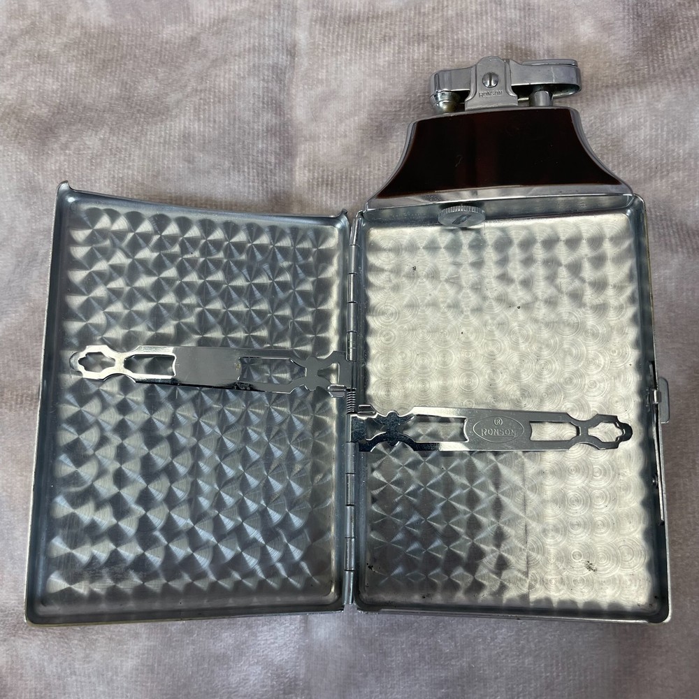 Ronson Art Deco Mastercase Cigarette Lighter Case Combo 1930s Brown Marble