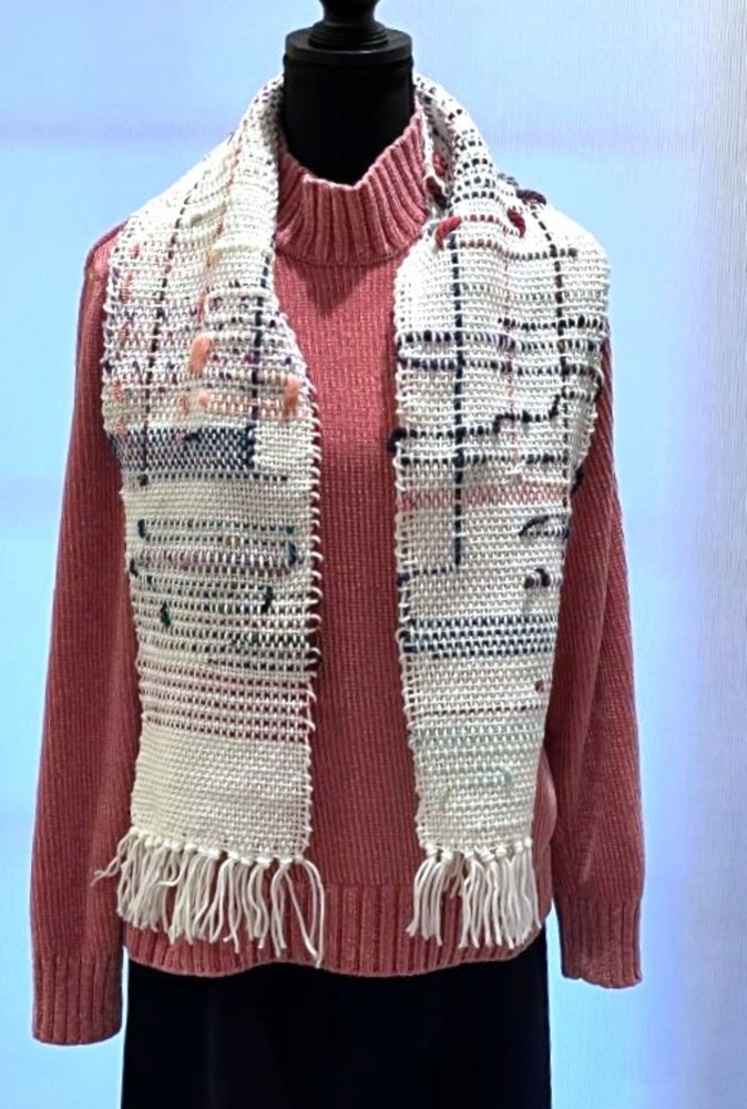 Handwoven White Acrylic Scarf with Textured Pattern