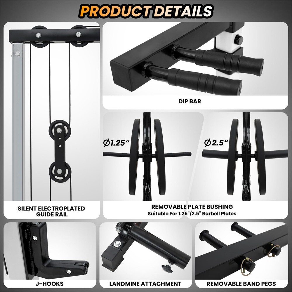 1600LBS Power Cage with LAT Pulldown Multi-Functional Power Rack W/Cable Pulley