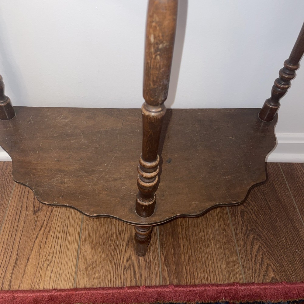 Rare DOUBLE SHELF Antique Demilune Entry Table Side Tables MCM Excellent