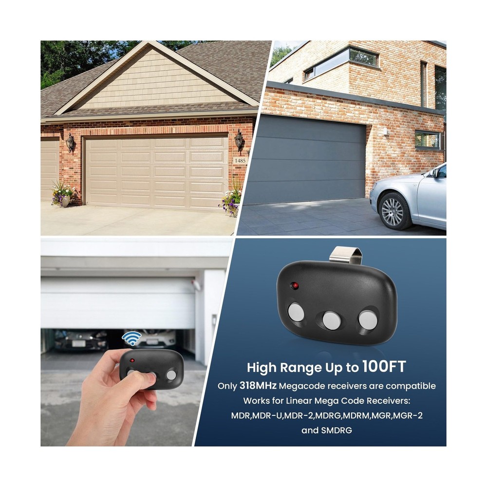2pcs MCT-3 for Linear Garage Door Remote,318 Mhz Megacode - Rolling Code Tech...
