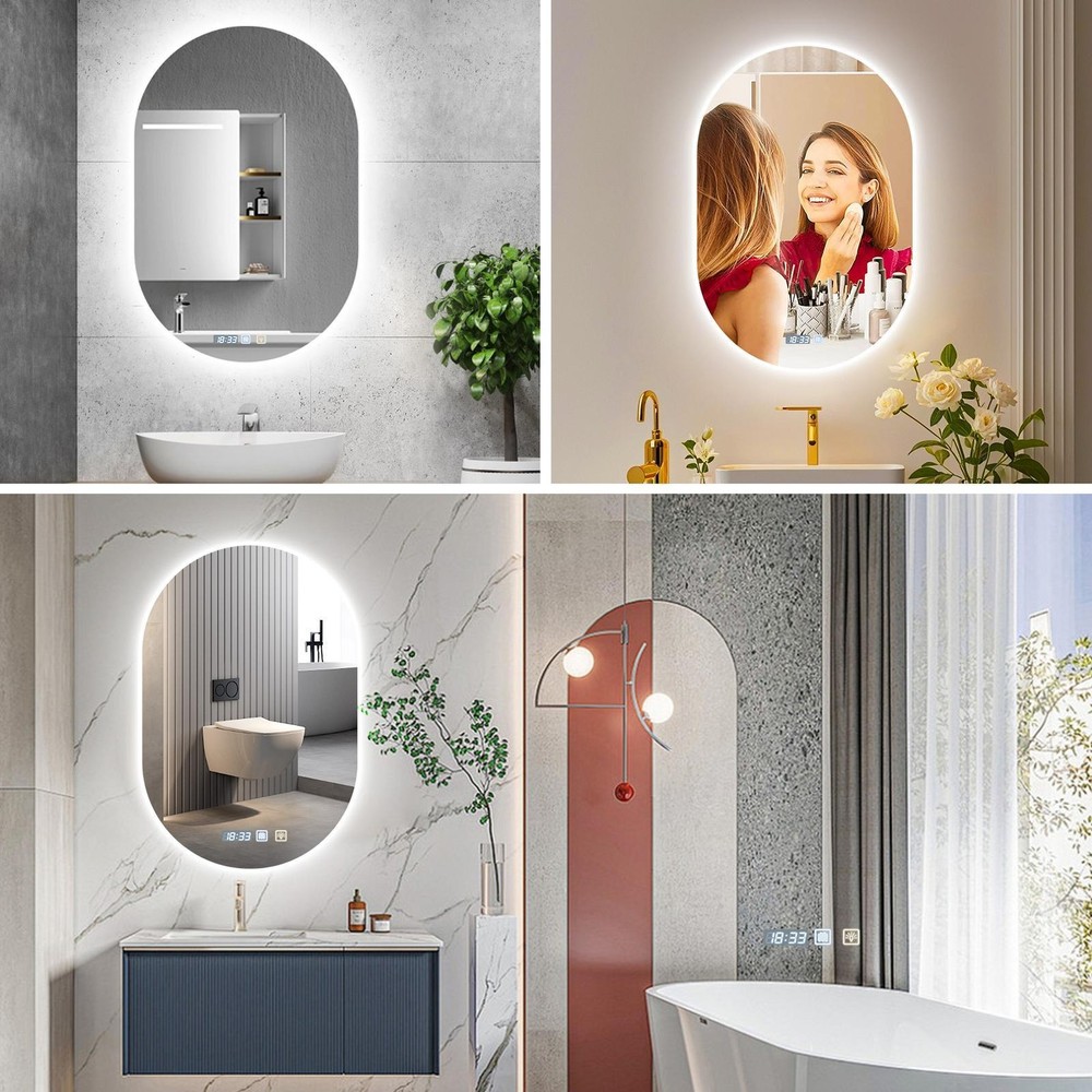 LED Lighted Bathroom Mirror 20x30 Inch Anti-Fog Dimmable With Time Function