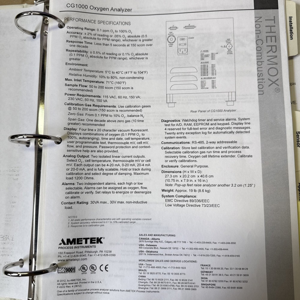 2 AMETEK Process Instruments Thermox CG-1000 Oxygen Analyzer Working