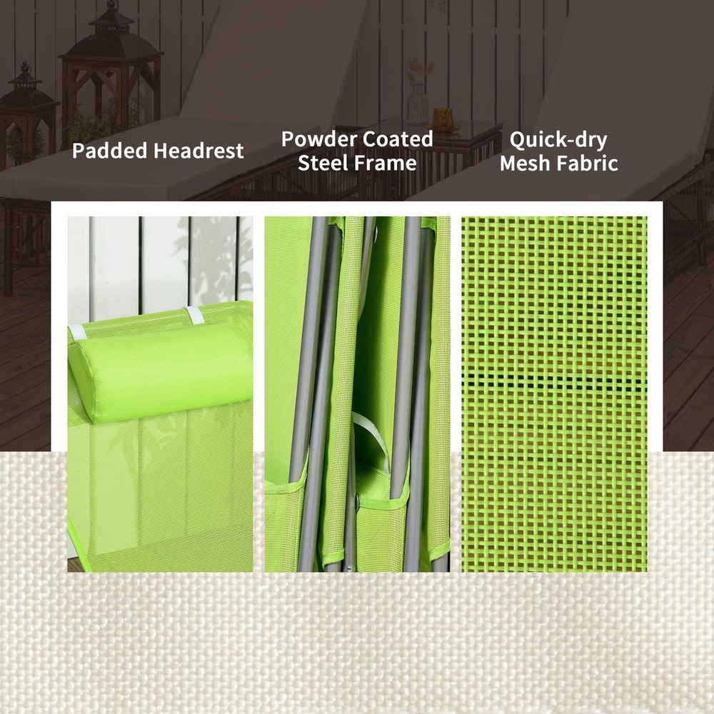 Spacious Reclining Chair Set, 2-Pack, Mesh Seat, Foldable, Yard Use, Green