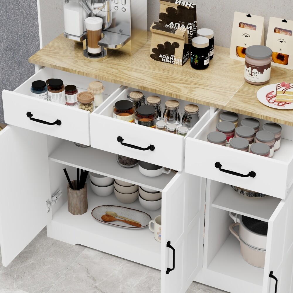 Simple Design Buffet Cabinet Storage Sideboard with 3 Drawers&3 Doors White