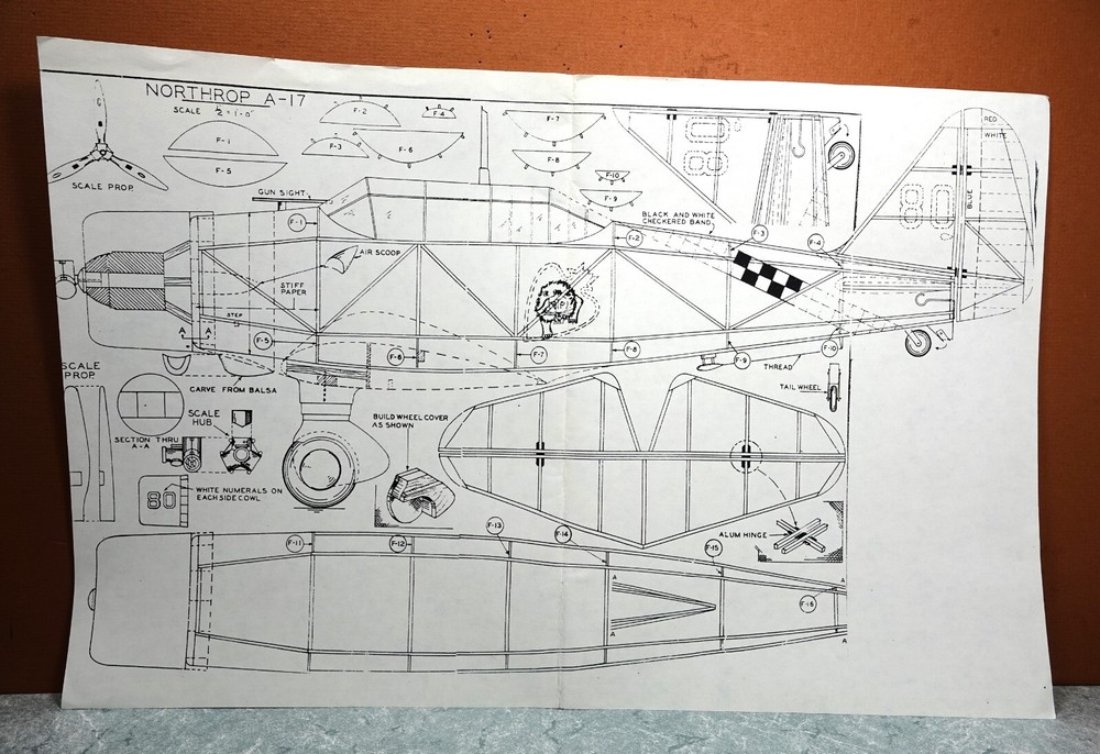 NORTHROP A-17 BALSA FREE FLIGHT MODEL AIRPLANE PLANS 24" WINGSPAN