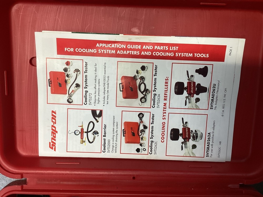 Snap-On Tools SVTS272 Cooling System Pressure Tester w/ Adapters & Red Case