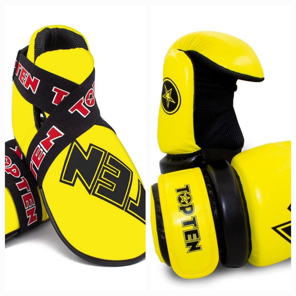 TOPTEN SUPERLIGHT YELLOW White Glove Boot Switch strap KARATE TKD SAFETY SET