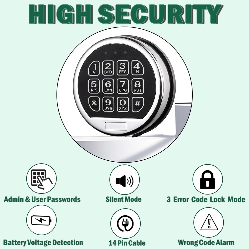 Gun Safe Lock Replacement Chrome Keypad Safe Electronic Lock Solenoid 2 Key