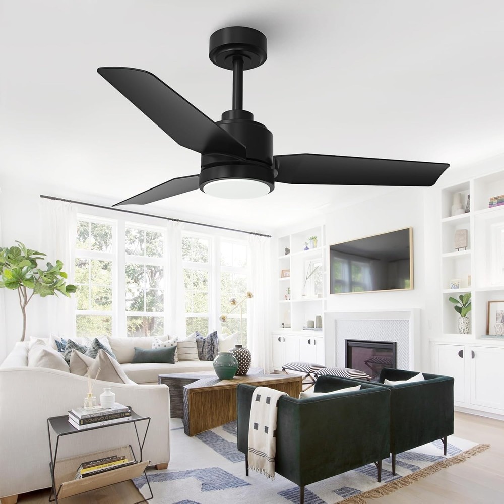28-inch Smart Ceiling Fan with LED Light, APP & Remote Control, Modern Black