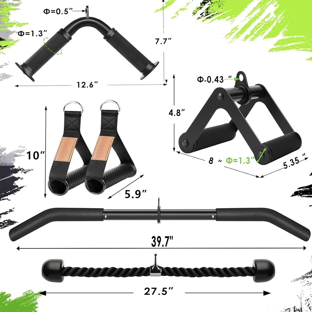 Cable Machine Attachments Set Lat Pulldown Chest Crossover Home Gym Workout