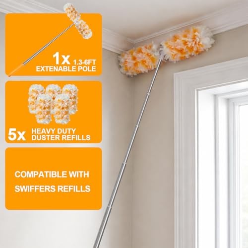 ,Compatible with 6ft Extendable Duster Handle with 5 Refills