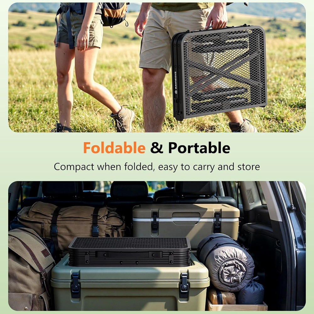 Folding Grill Table for Outside, 3 Height Adjustable Small Camping Table with Me