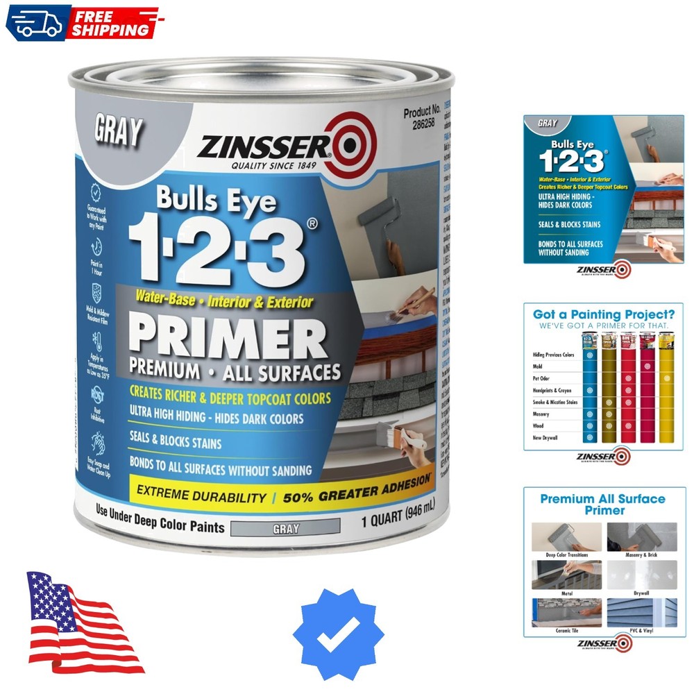 Bulls Eye 1-2-3 All Surface Primer, Quart, Gray
