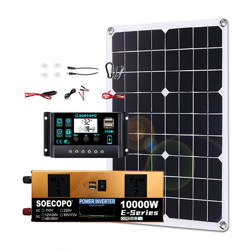 10000W Solar Kit - 500W Panel 100A MPPT Controller DC Cable 12V/24V to 110V