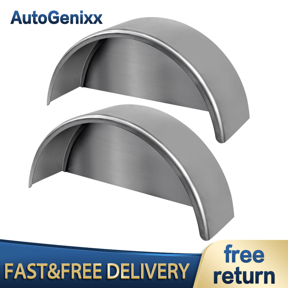 A Pair Steel Round Single Axle Trailer Fenders & Backs For 14" 15'' 16" Wheel