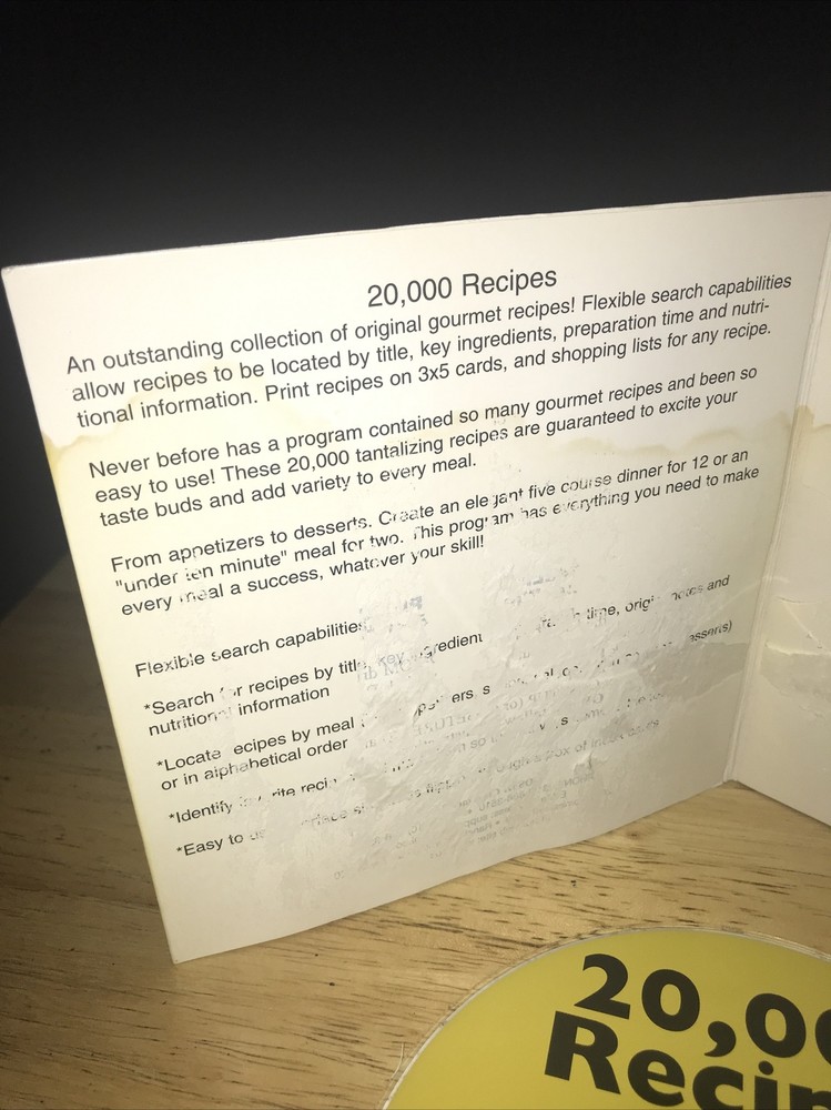 20,000 Recipes PC CD-ROM Reference Disc Cardboard Sleeve & Working Disc