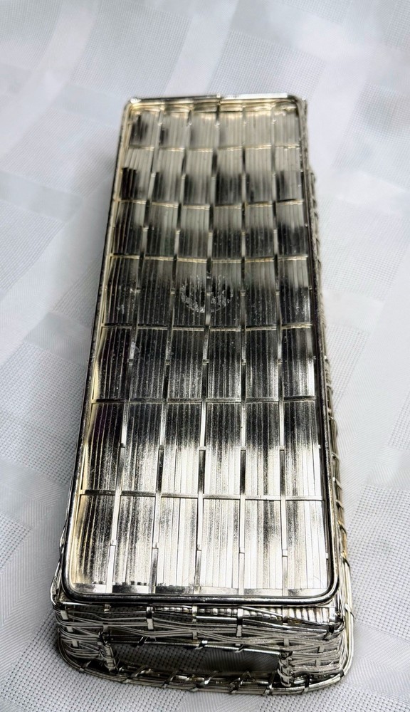 Silver tone Wire Metal Basket Rectangular Medium Size Fall Decor Winter Decor A3