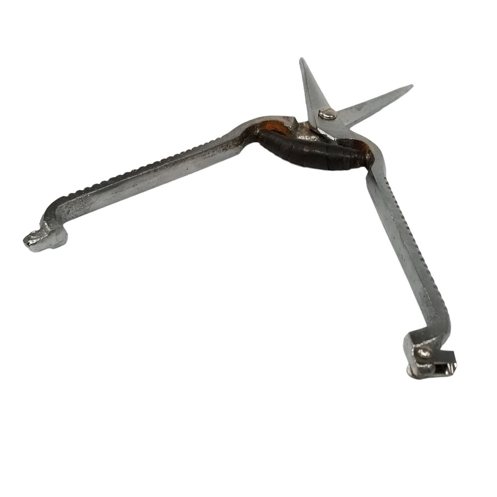 Vintage Solid Metal Scissors Silver Tone Spring Locking Shears 7"