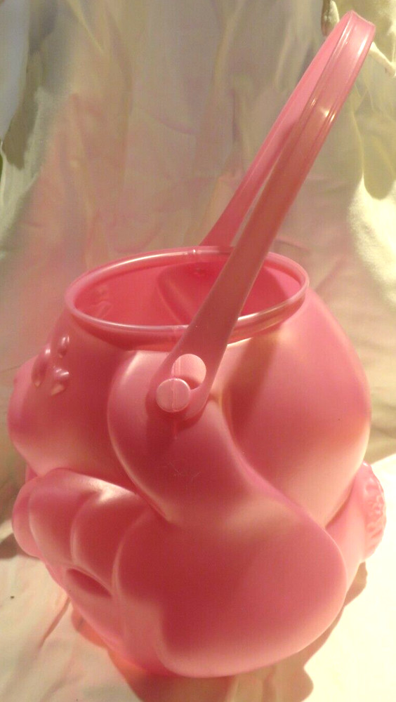 Pink Rabbit hard plastic Easter Basket Bucket Plastic about 12" x 7" x 7"