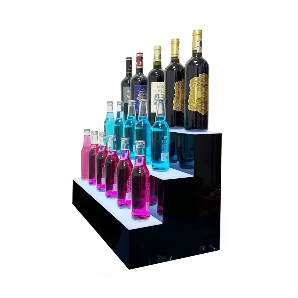 3 Step Liquor Bottle Display Shelf 24" LED Lighted Bar Shelf with Remote Control