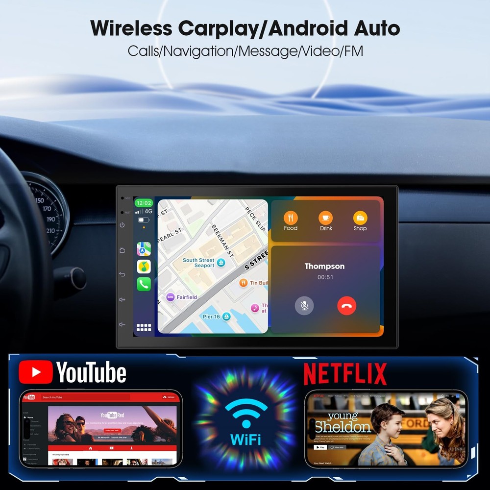 Wireless CarPlay Screen for Car & Android Auto Head Unit - Touchscreen 7 Inch...