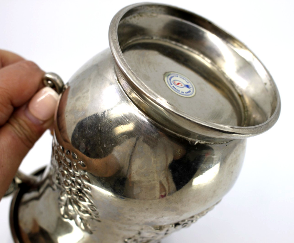 Studio Silversmith Judaica Silver Plated Two Handled Grapes Hand Washing Cup
