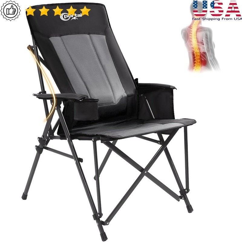 Adjustable Lumbar Support Folding Camping Chair High Back Heavy Duty Outdoor New