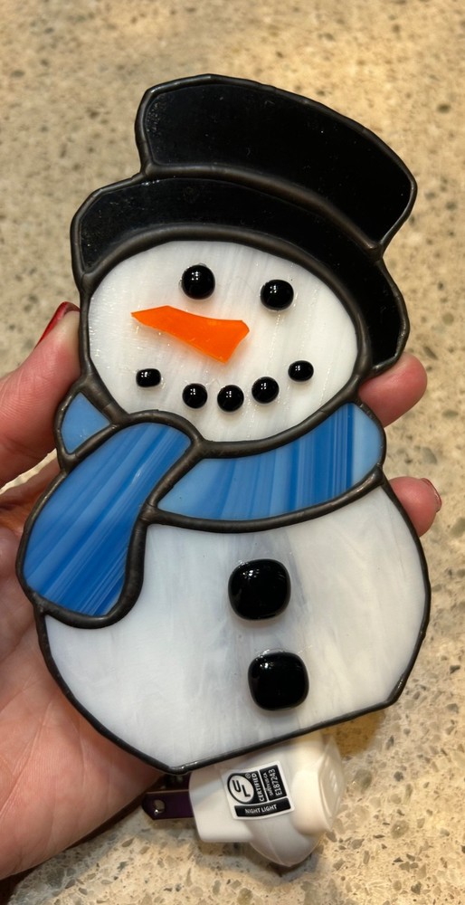 stained glass night light, handmade, snowman
