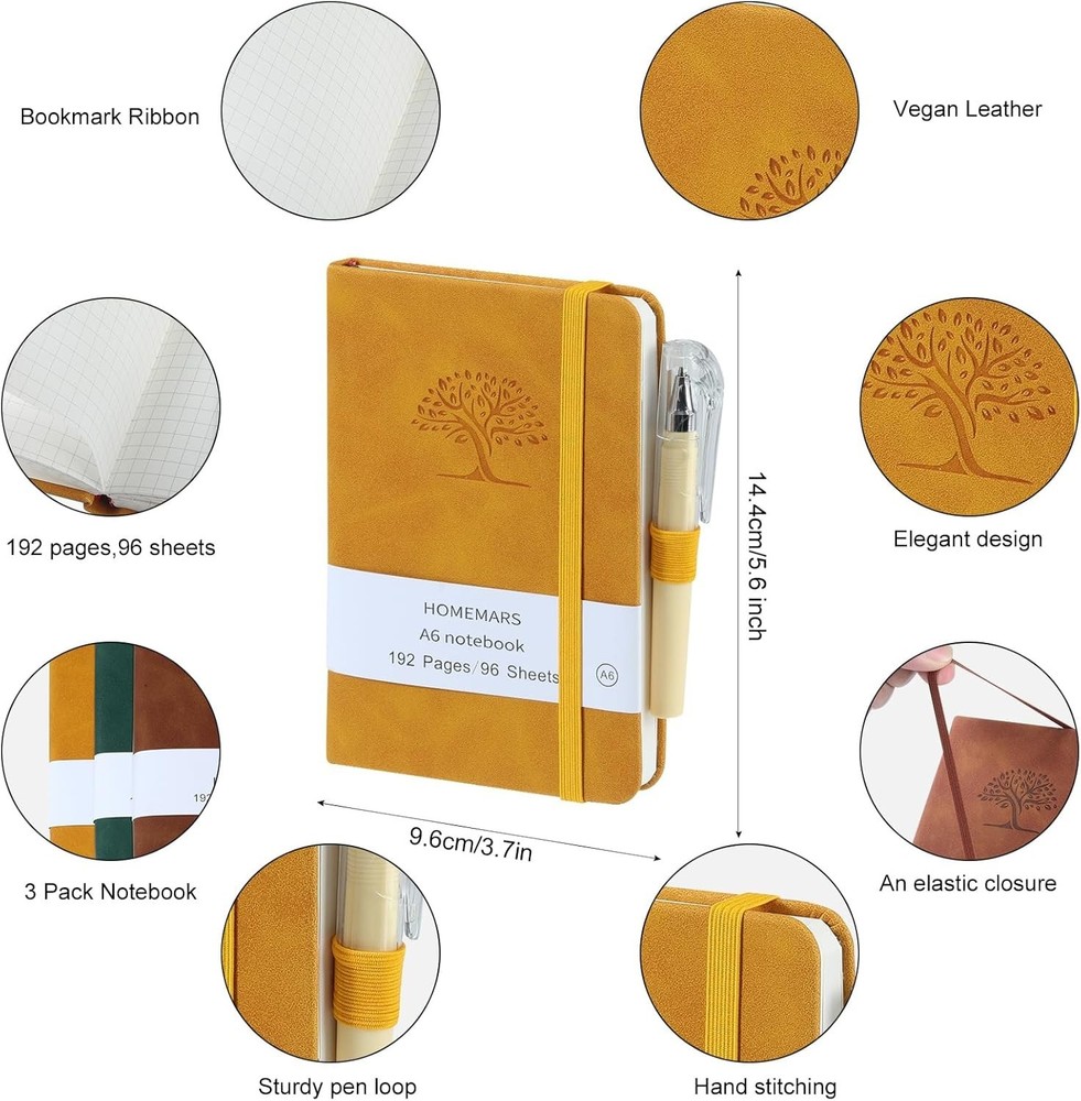 Small Notebook, Pocket Notebook, 3 Pack, Notebook A6,3.7" x Squared