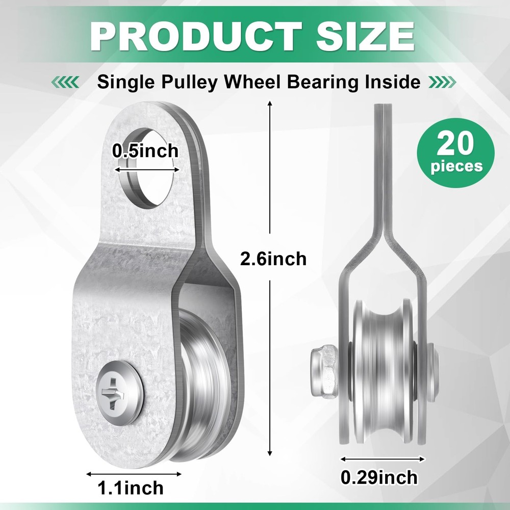 20 Pcs Single Pulley Block Wheel Bearing Inside Cable Roller Single Snatch Ca...