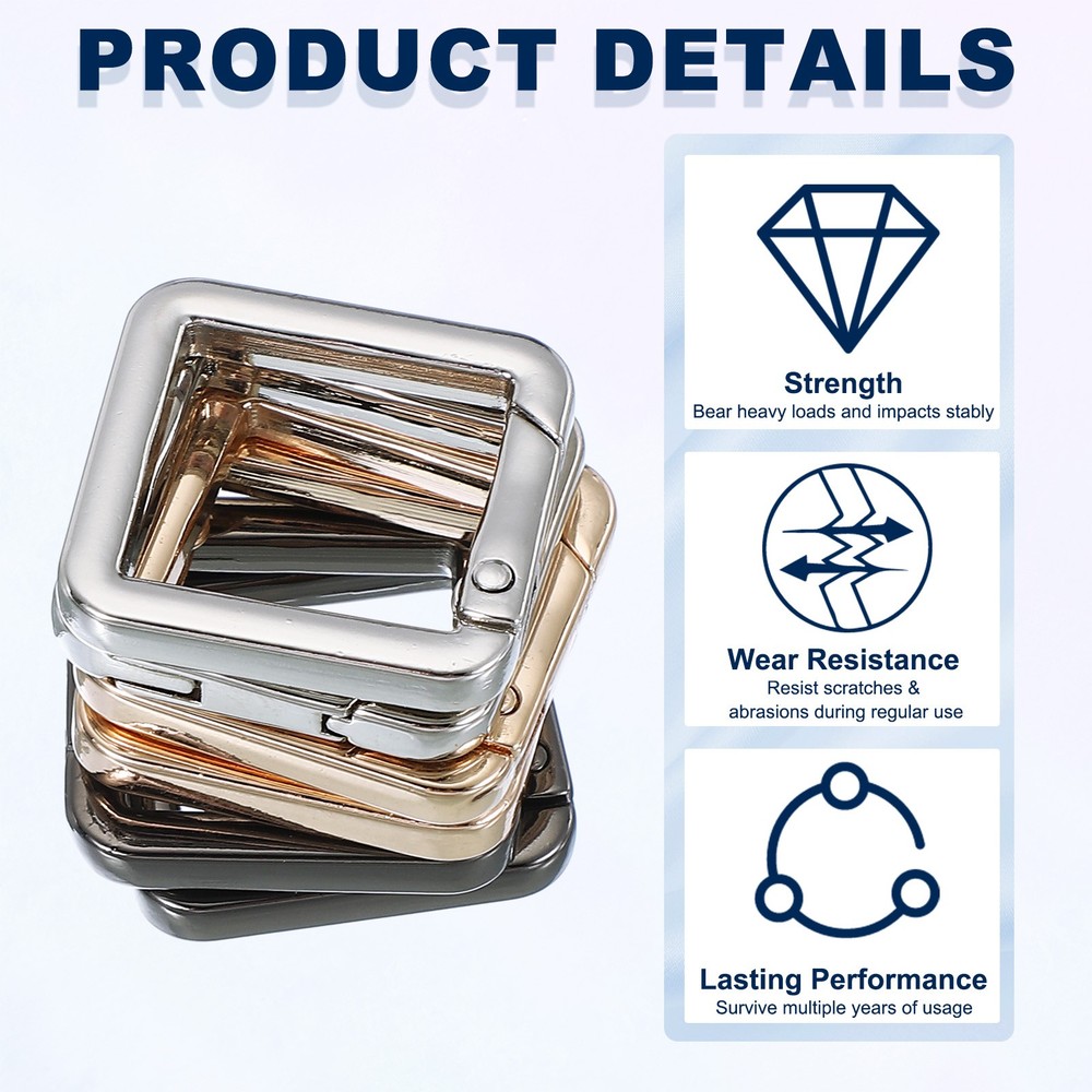 10 Pcs 27mm Square Shaped Spring Snap Keychain Clip for Purses Black