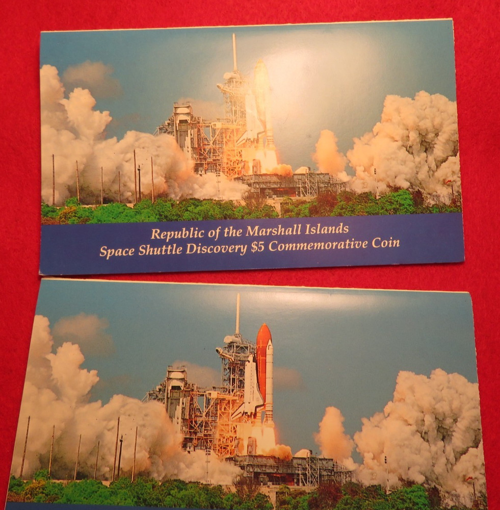 2 TWO 1988 Marshall Islands Space Shuttle Discovery $5 Coins Uncirculated
