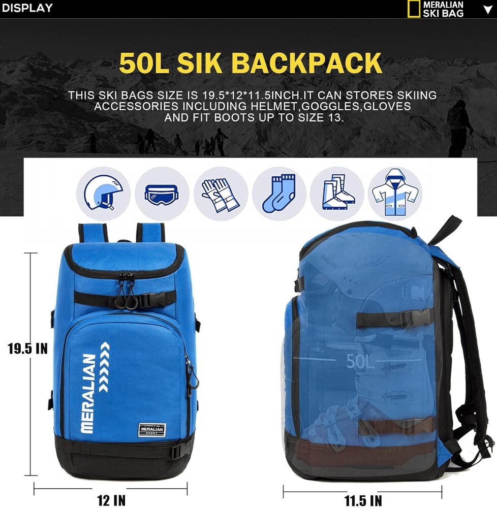 Ski Boot Bag - 50L Ski Boot Travel Backpack Waterproof Snowboard Boot Backpac...