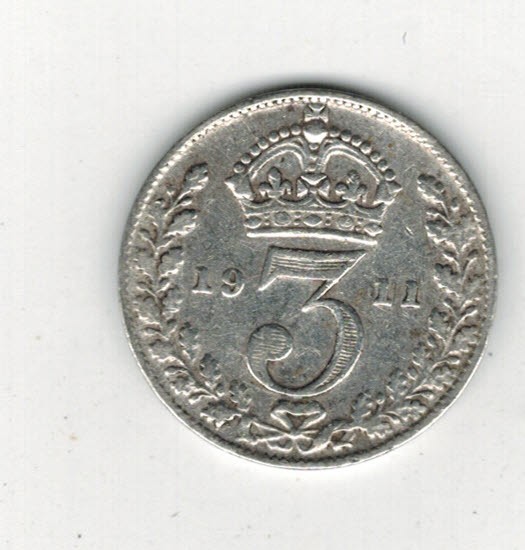 1911 British Three Pence Sterling Silver