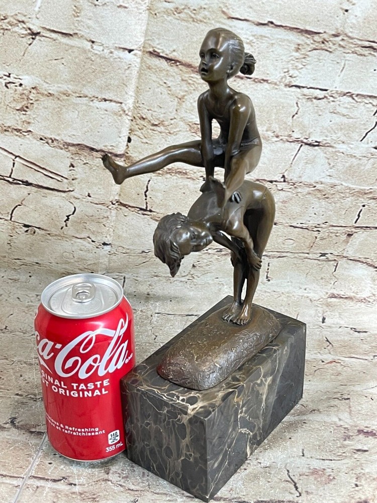 100% Solid Bronze Original Milo Book End Bookend Children Playing Sculpture Gift