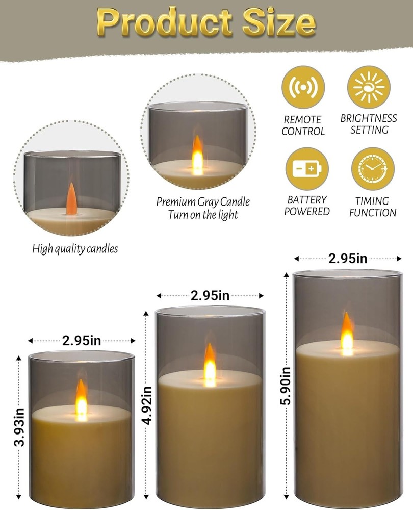 3 Pack Rechargeable Flameless Candles Type C LED with Remote Timer Long Lasting