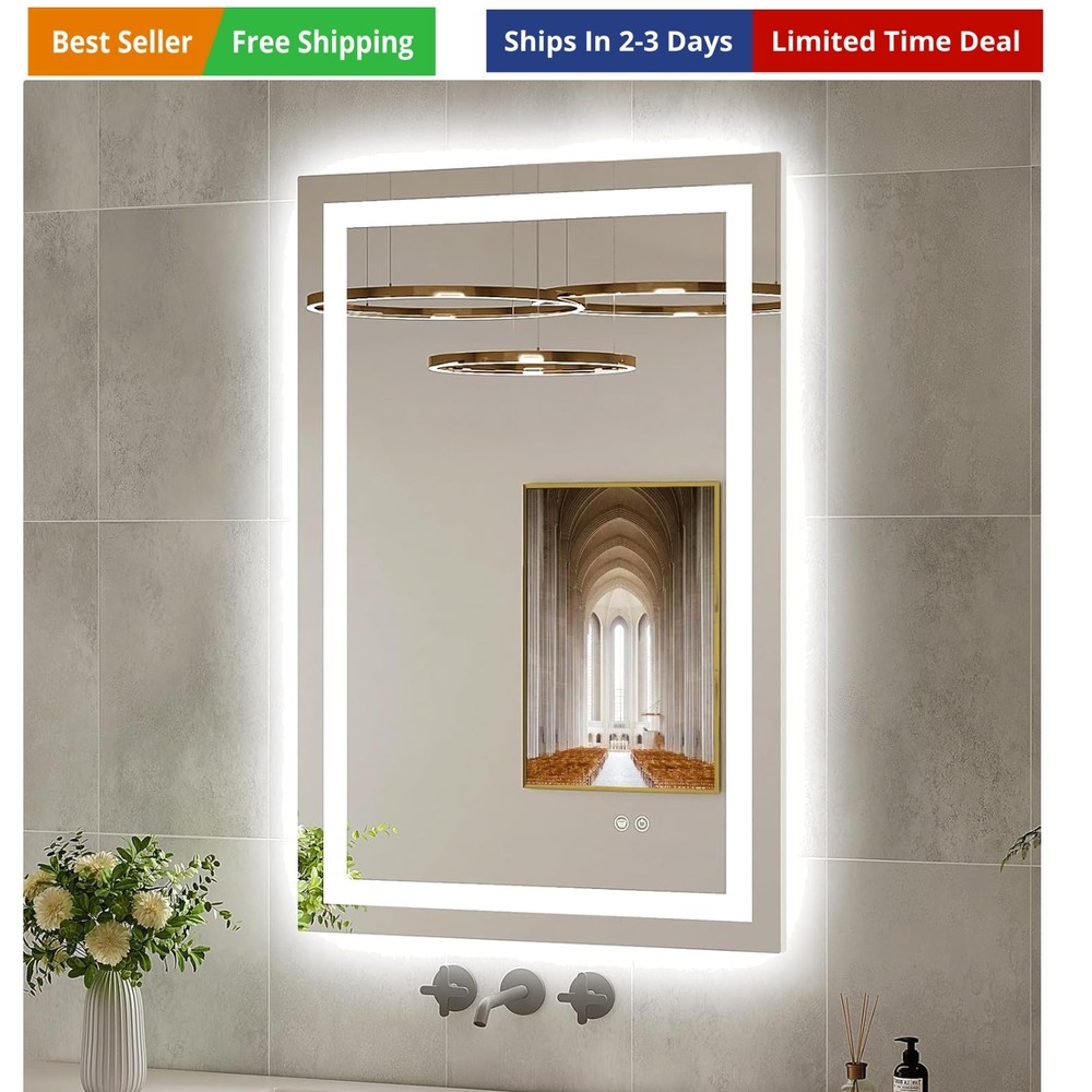 24x36 LED Bathroom Mirror with Lights, Brighter Backlit + Front Lit, Tempered...